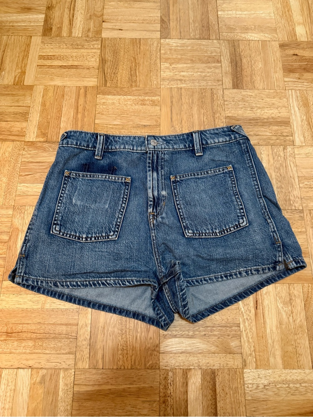 We The Free Dark Blue Denim High-Rise Shorts